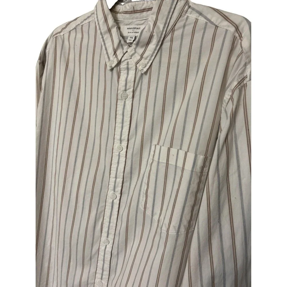 Banana Republic Button-Up Shirt Men 2XL Slim Untucked Stripe Long Sleeve Cotton